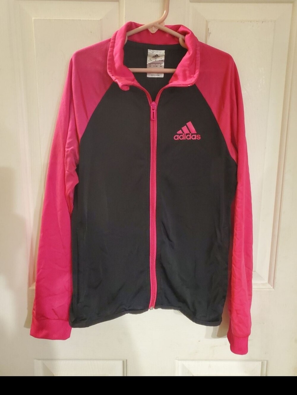 Adidas Women's Black and Pink Zip-Up Jacket